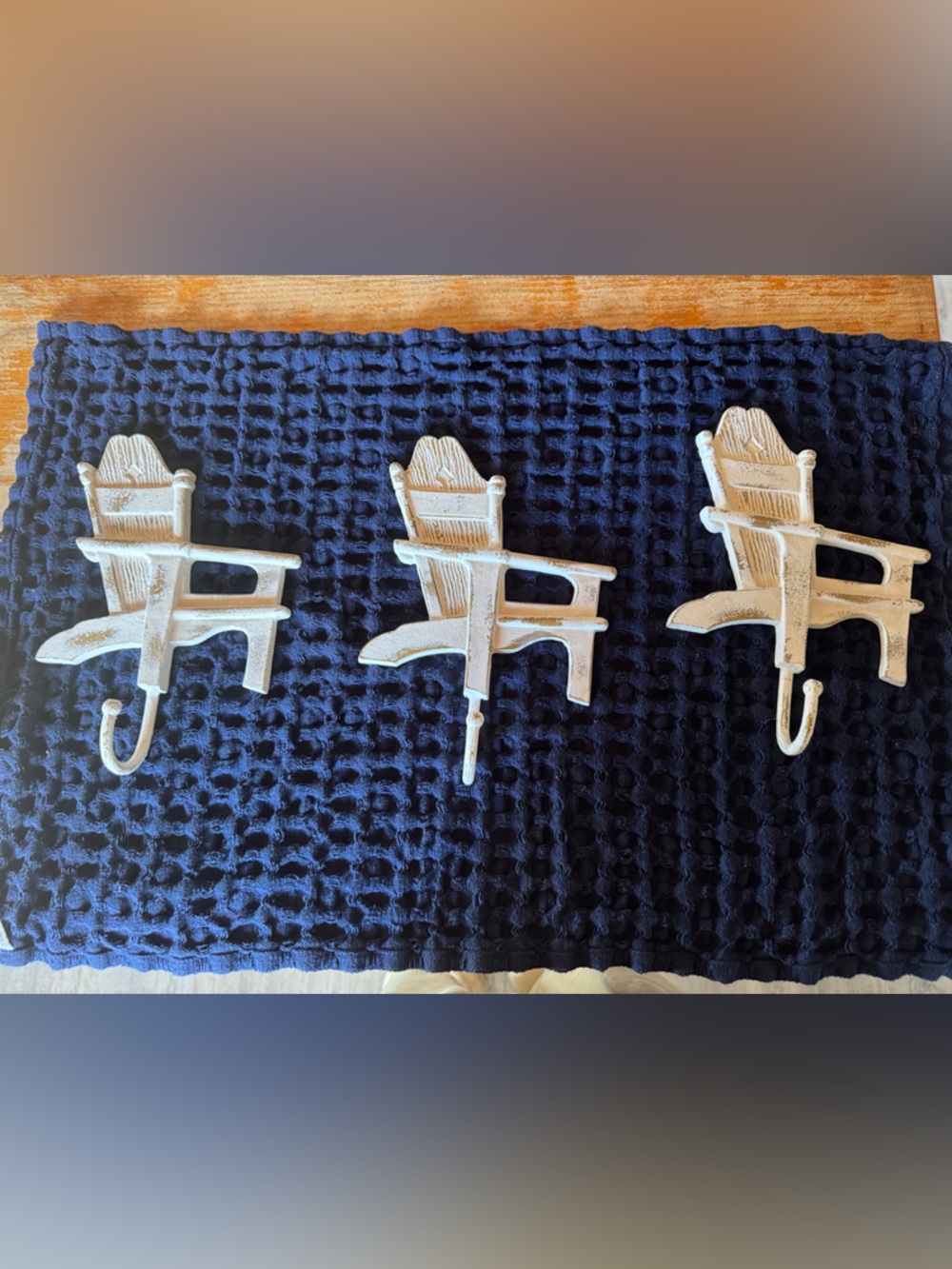 Set of 3 Large Decorative White Metal Wall Hooks beach chair